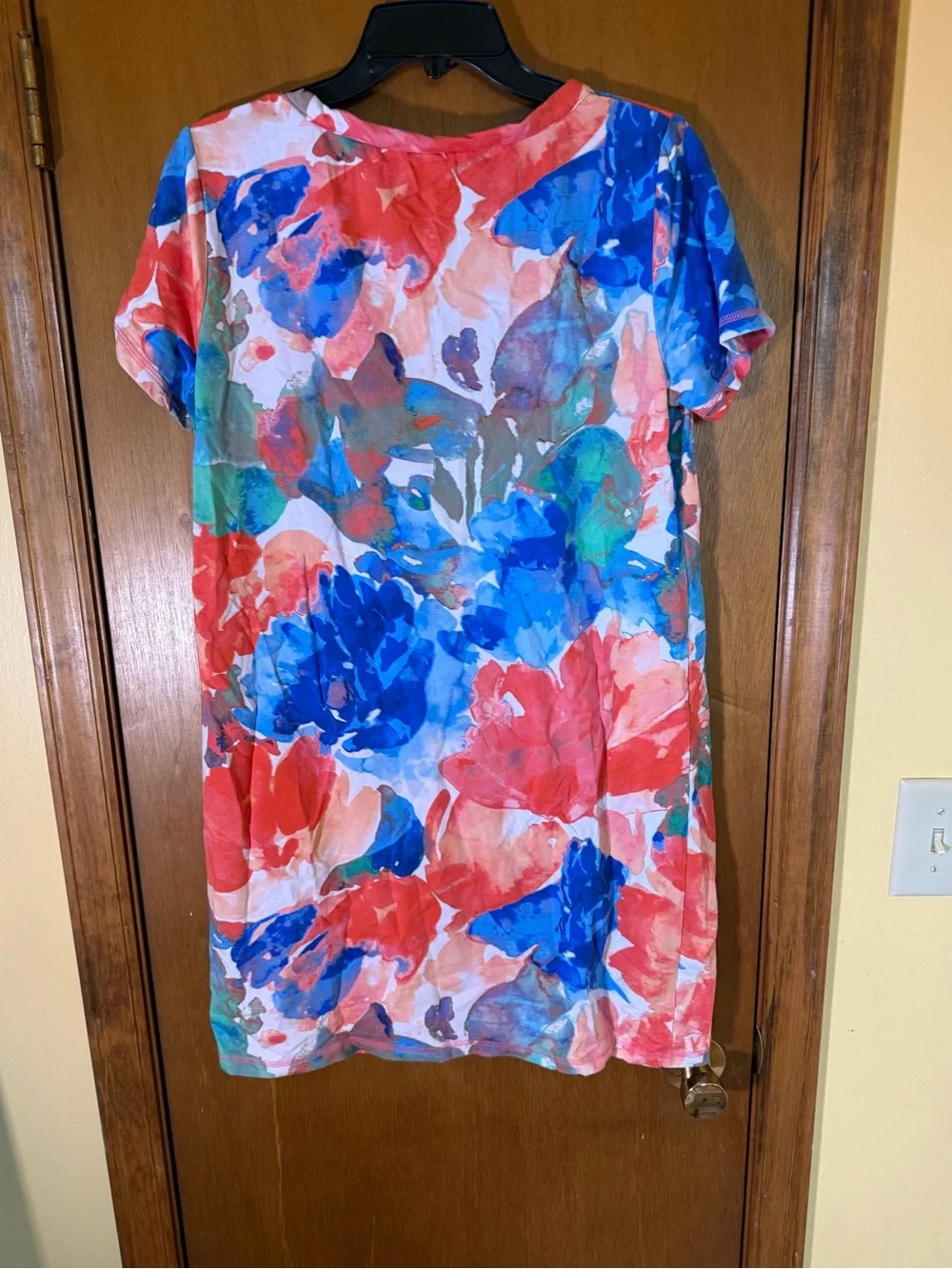 Women's T by Talbots French Terry T-Shirt Dress - Painted Flowers Size Medium